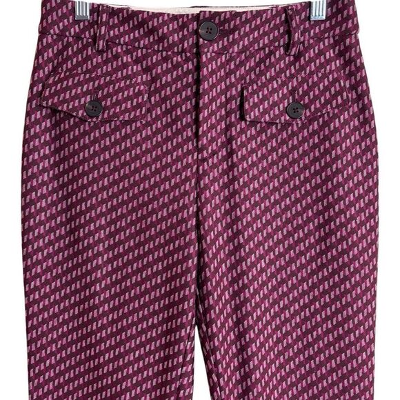 Anthropologie The Essential Slim Flared Pants Magenta Burgundy Pattern Size 2 - Picture 8 of 16